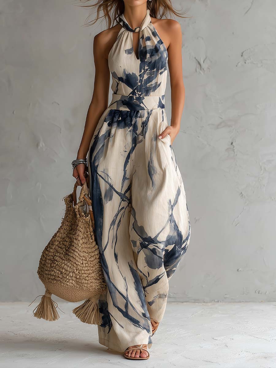 Avery | Artistic Halter Wide-Leg Jumpsuit
