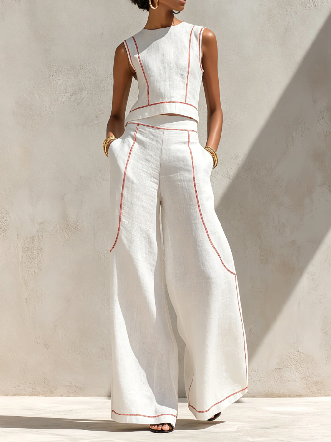 Riley | White Sleeveless Top and Wide-Leg Set