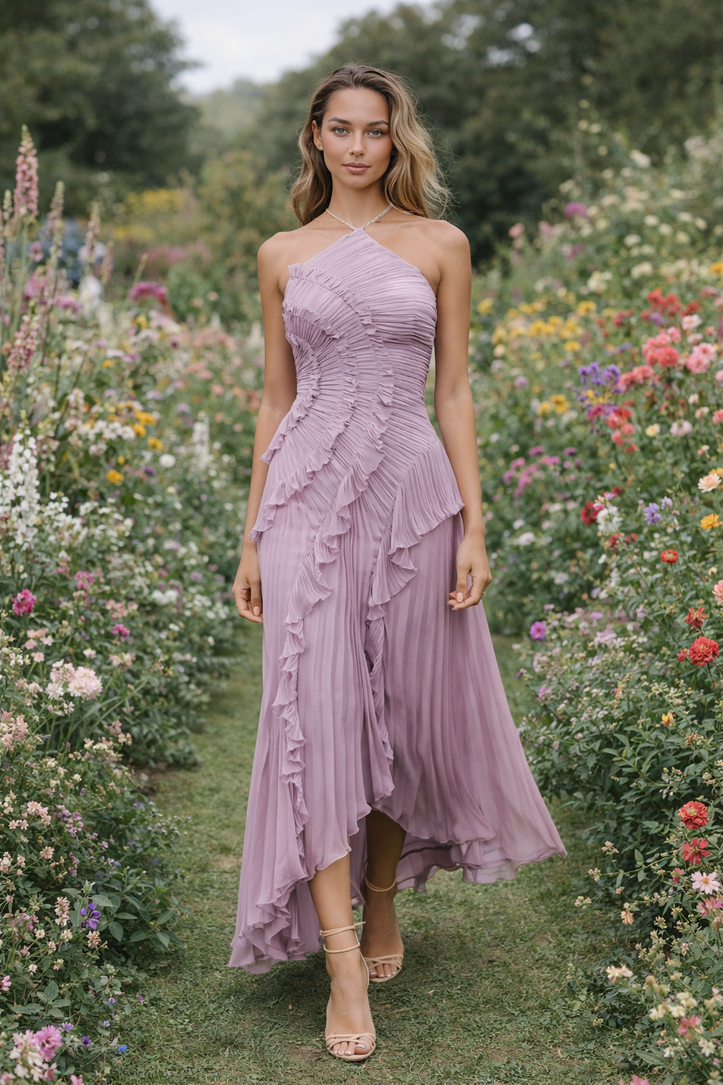 Hailey | Lavender Cascading Ruffle Dress