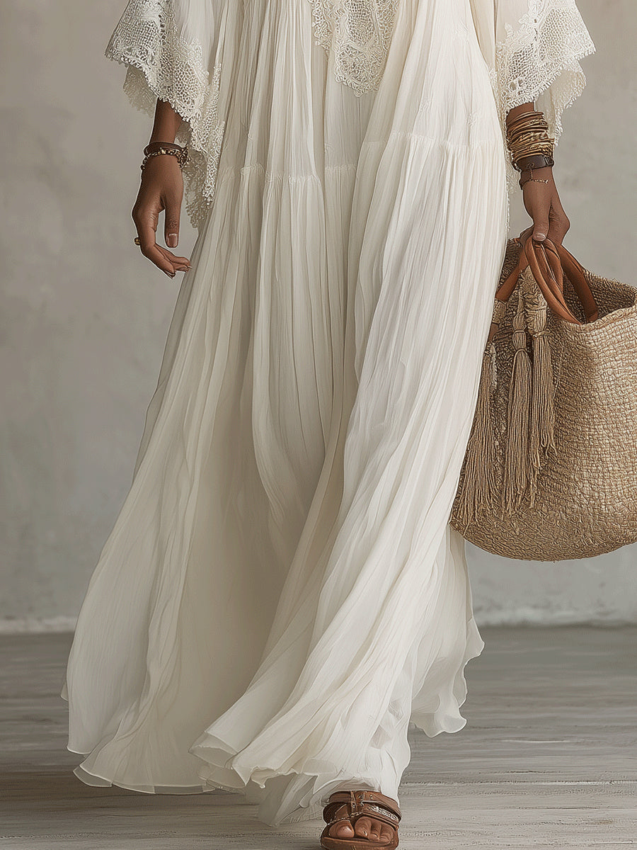 Claire | Flowing Ivory Lace Maxi Dress