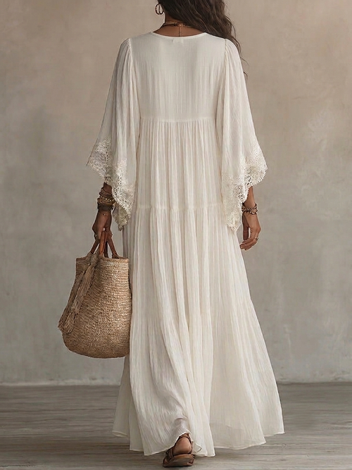 Claire | Flowing Ivory Lace Maxi Dress