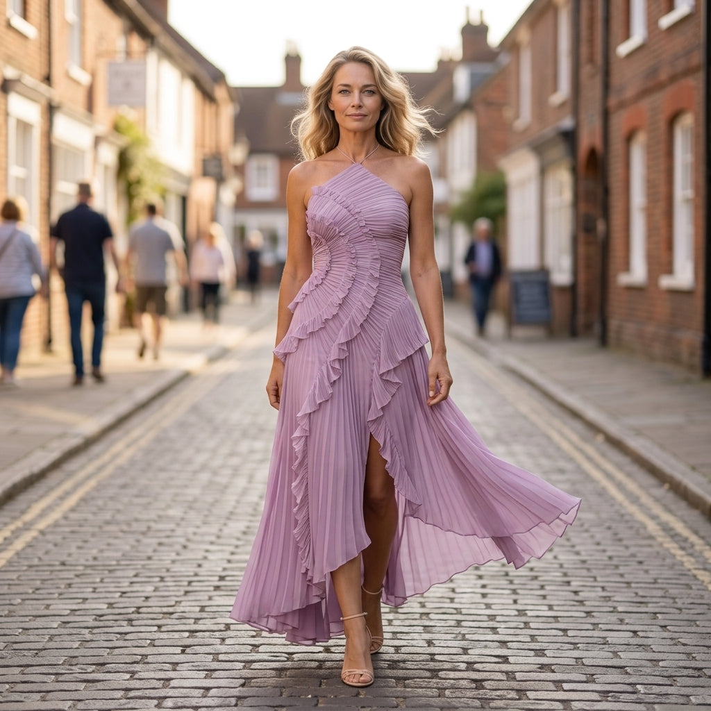 Hailey | Lavender Cascading Ruffle Dress