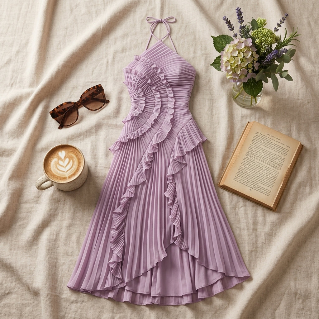 Hailey | Lavender Cascading Ruffle Dress